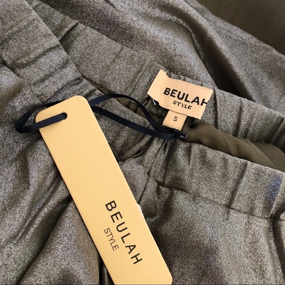 BEULAH STYLE Shiny Asymmetric Skirt Olive Bronze - Picture 5 of 8